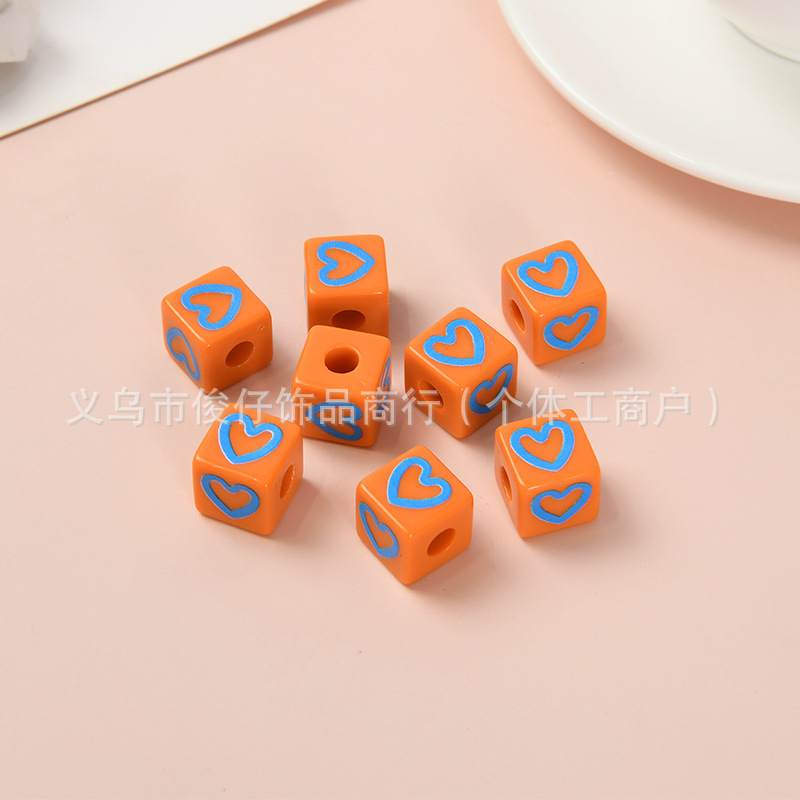彩色串珠方块爱心手机链6mm大孔珠子diy饰品配件亚克力手工印花|undefined