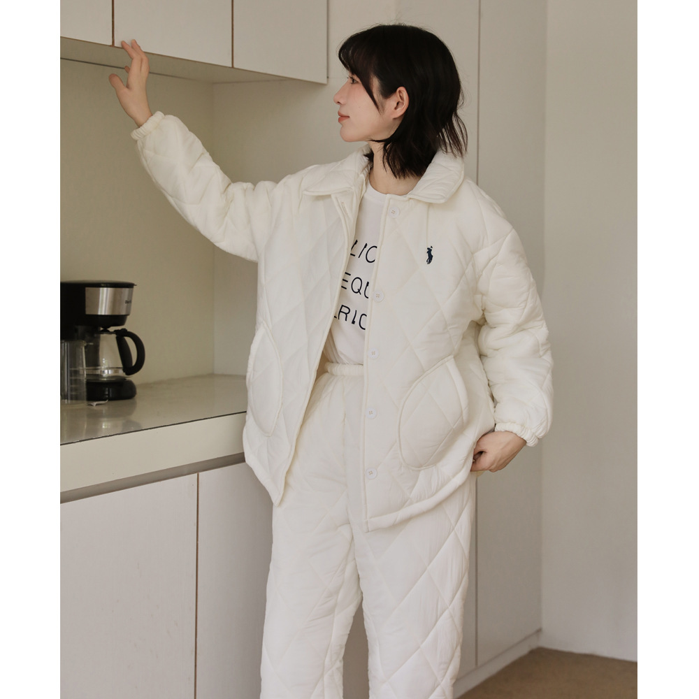 25新睡衣女冬季加厚加绒三层夹棉开衫保暖家居服女棉袄可外穿套装