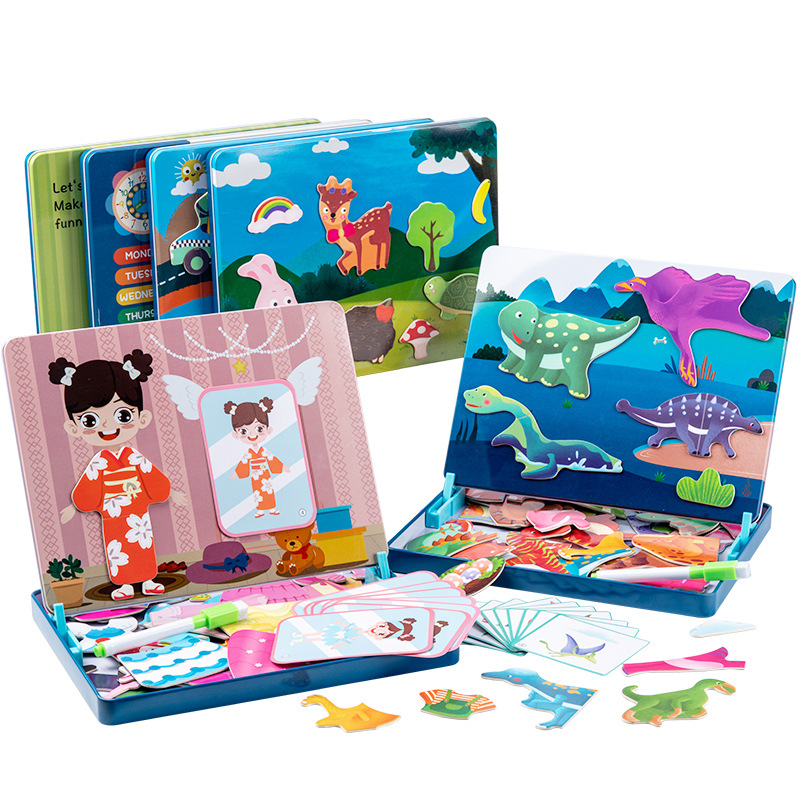 Rompecabezas magnético educativo para niños Ilustración magnética del bebé de los niños Educación temprana Rompecabezas de caja de hierro magnético de madera borrable