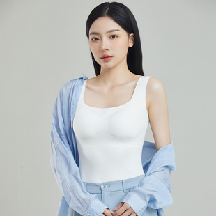 Ice Silk Vest Seamless Outerwear Square-Neck Integrated Camisole Bra with Built-In Bra Pads Base Layer Top Seamless Integrated