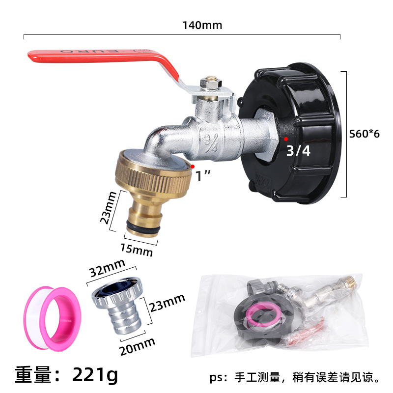 Transfronterizo tonelada barril accesorios conector IBC tonelada barril de latón boquilla de agua 1/2 pulgadas pezón grifo conector 3/4 grifo de la aleación