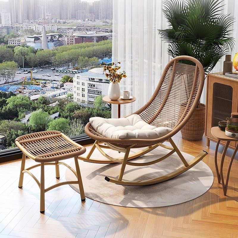 Rocking Chair Rattan Leisure Balcony Living Room Lounge Chair Adult Courtyard Garden Rattan Chair Lazy Sofa Chair Home Rocking Chair