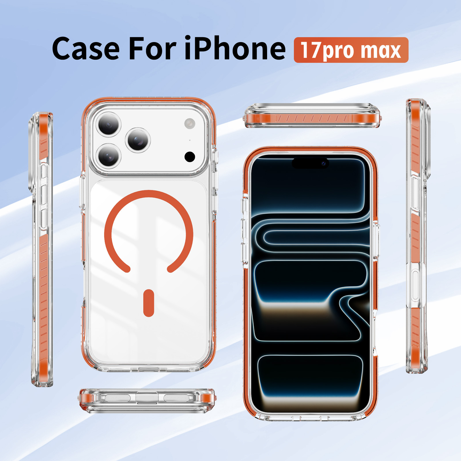 适用于iPhone17Pro Max新品透明磁环手机壳16晶盾彩条防摔盔甲壳