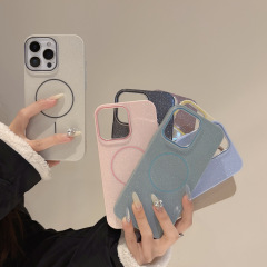 細い磁気吸着グリッターiPhone17promax携帯電話ケース、Apple16高級耐衝撃無地保護カバー対応