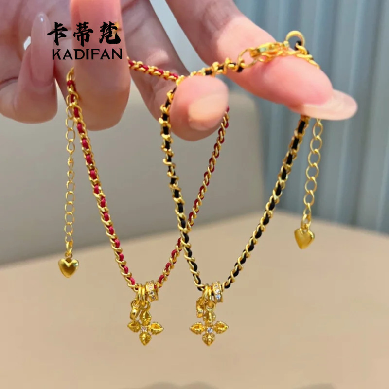 Xiaohongshu's Popular Copper Jewelry Imitation Gold Black Gold Cross Vajra Bracelet New Chinese Style National Trend Red String Bracelet for the Year of Birth