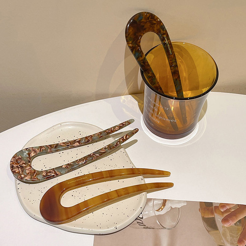 New temperament simple U-shaped acrylic acetic acid hair plate hairpin comb for women's back hairpin ball hairpin hairpin