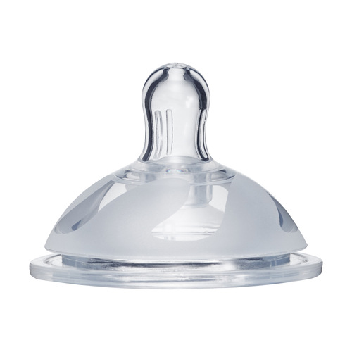 New-style baby silicone feeding nipple, wide-mouth matte finish, 6cm diameter—designed to mimic the natural feel of breastfeeding for that perfect first sip.