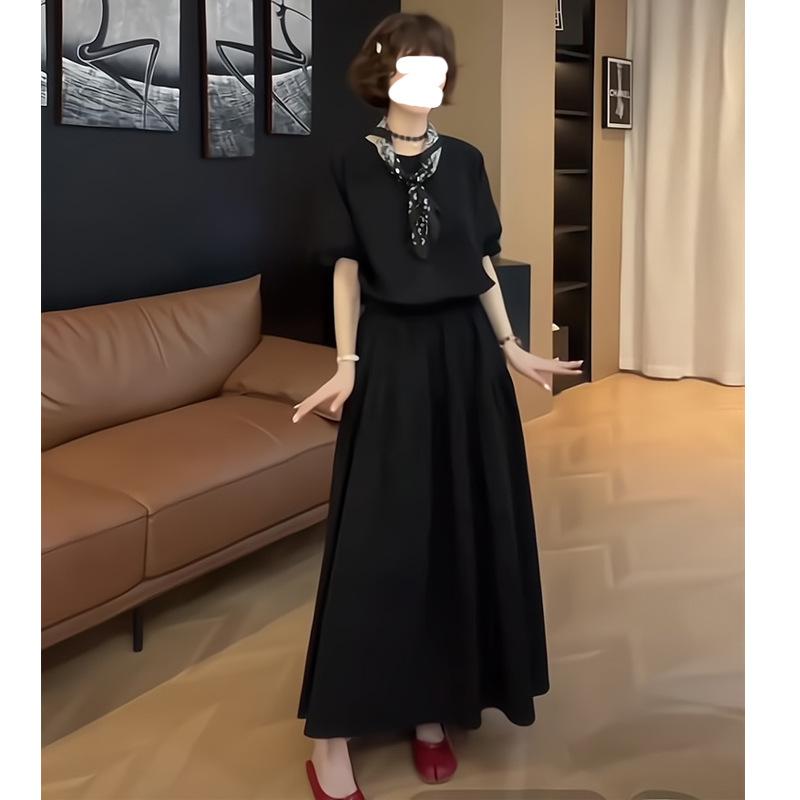 9686 Spot Korean Dongdaemun Slim Long Skirt Weiweiqi Cotton Fashion Round Neck Short-Sleeved Top with Skirt