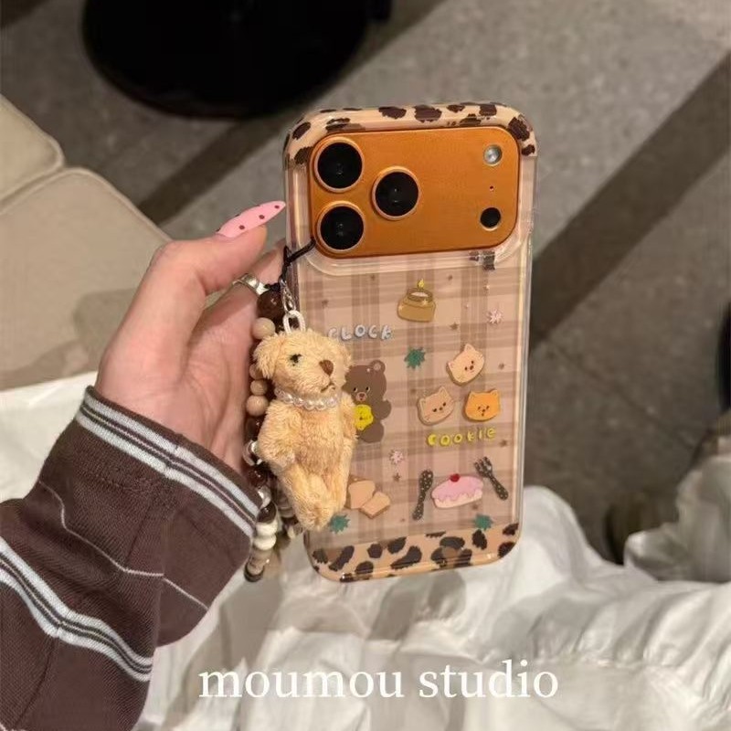 可爱格纹小熊链条适用iPhone17PRO手机壳新款16/15/14/13/12/11|undefined