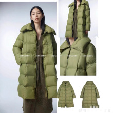 现货发  261111-138   江南同款！鹅绒泡芙双拉链方格篙冲长款外