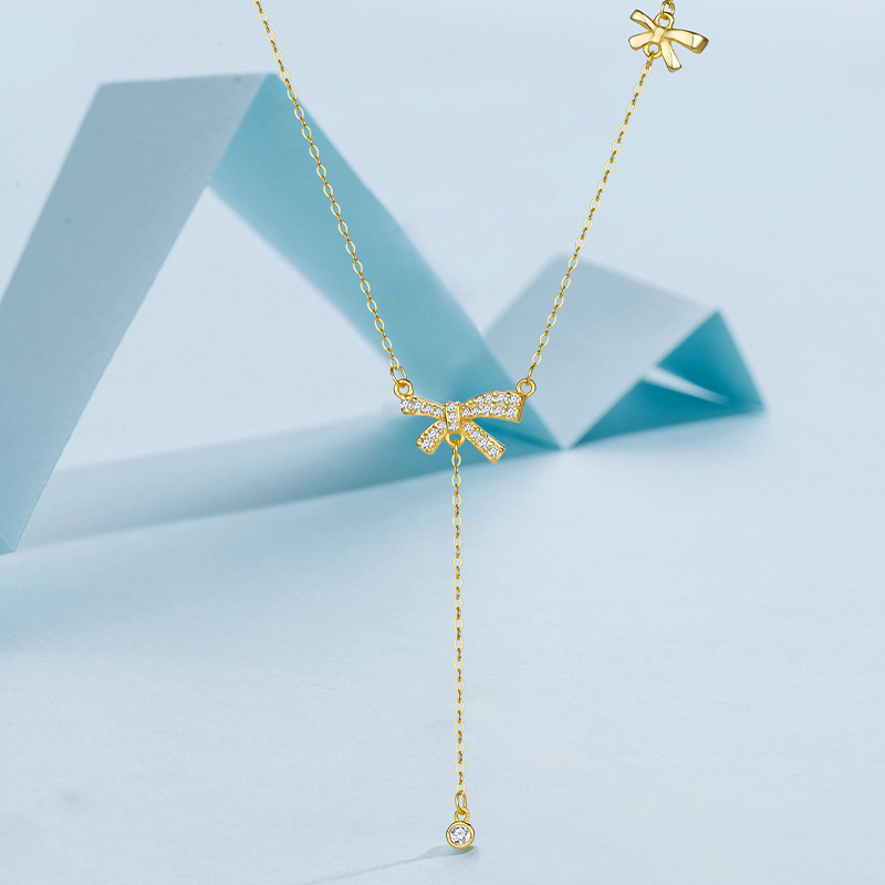 Pendant Necklace Classification 1 Piece Quantity 925 Sterling Silver Zircon Plating Bow Knot Pendant Necklace