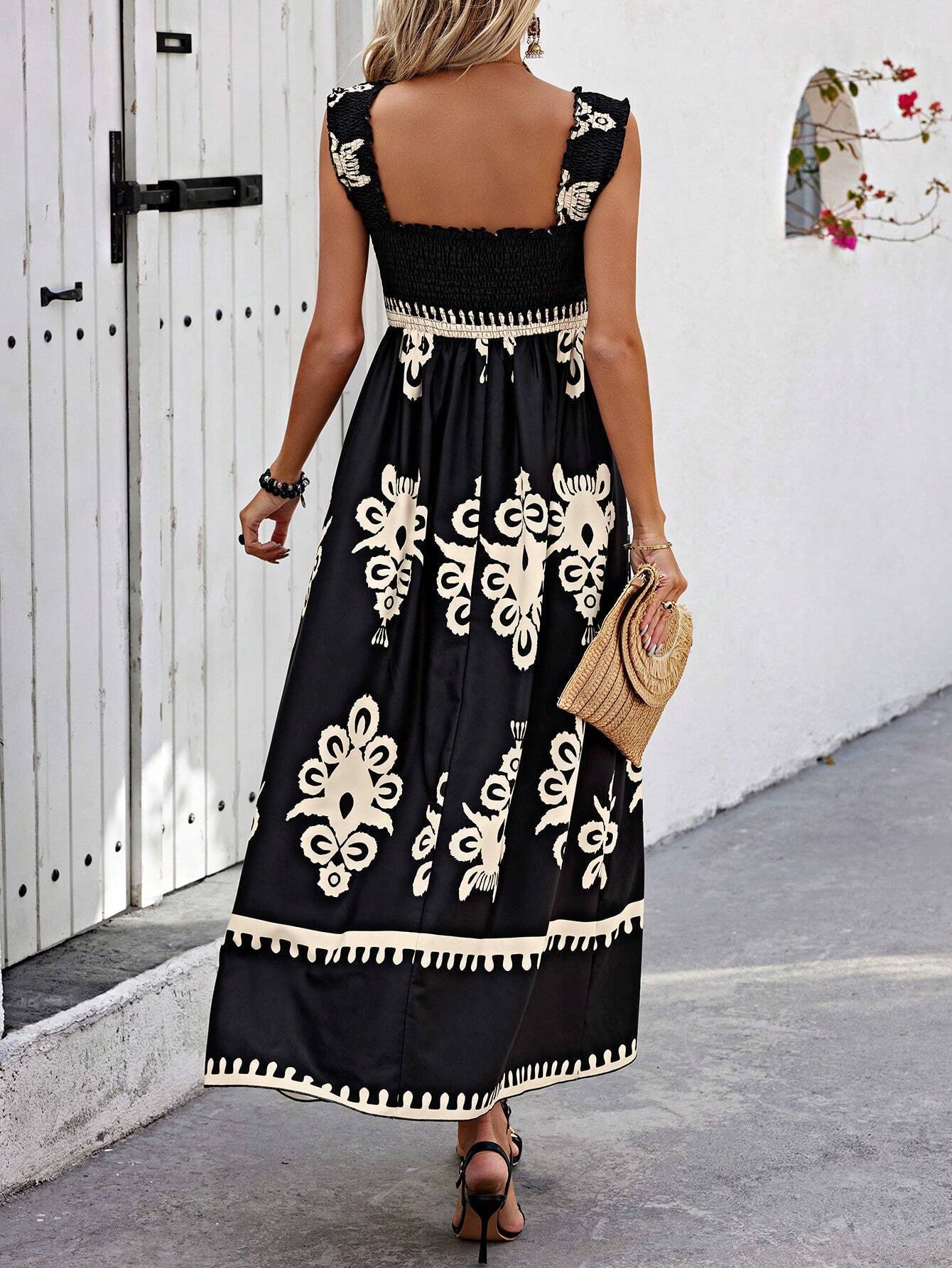 2024 Cross-Border European And American Fashion Hot-Selling Women's Beach Vacation Style Printed Strapless Dress_ecoleips.com