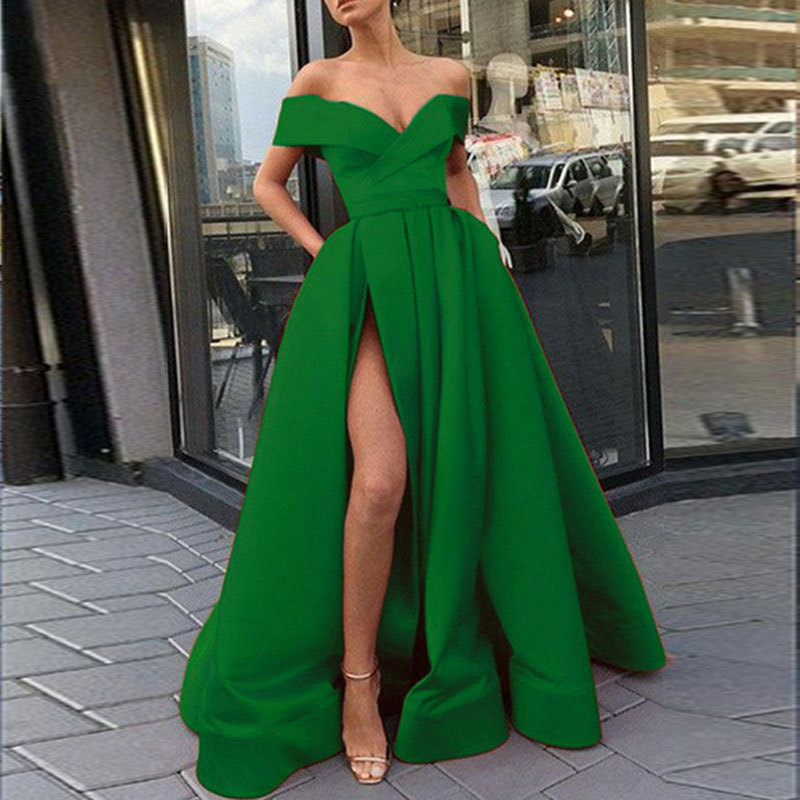 Comercio exterior de Europa y América Amazon AliExpress deseo vestido noche las mujeres sexy V-cuello tarjeta hombro simple satén personalizable