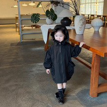 韩国童装女童外套2025秋款洋气两面穿碎花中长款连帽风衣潮
