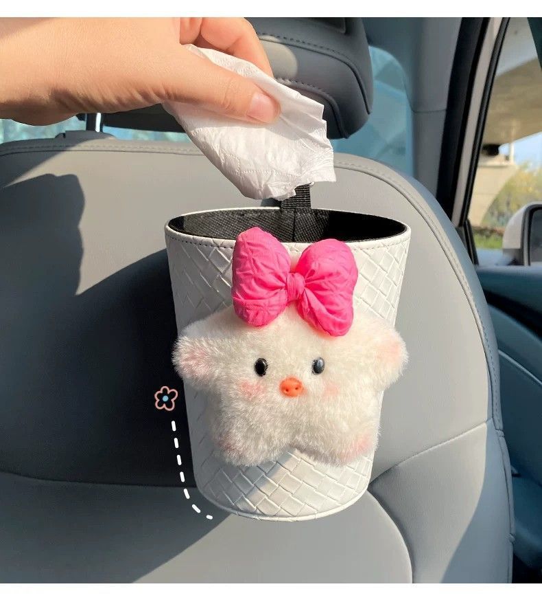 Car-mounted tissue box and trash bin 2-in-1 cute star pig storage hanging bag car seat back decoration tissue bag for women