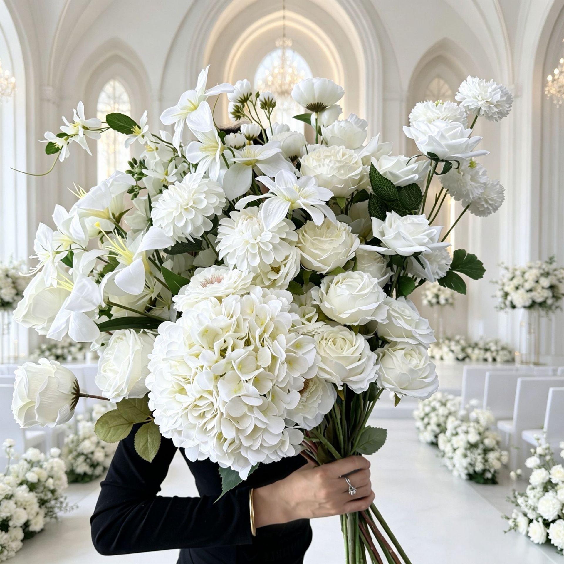 Flores artificiales blancas para decoración de escenarios, escaparates, arreglos de rosas, arte floral suave y composiciones florales.