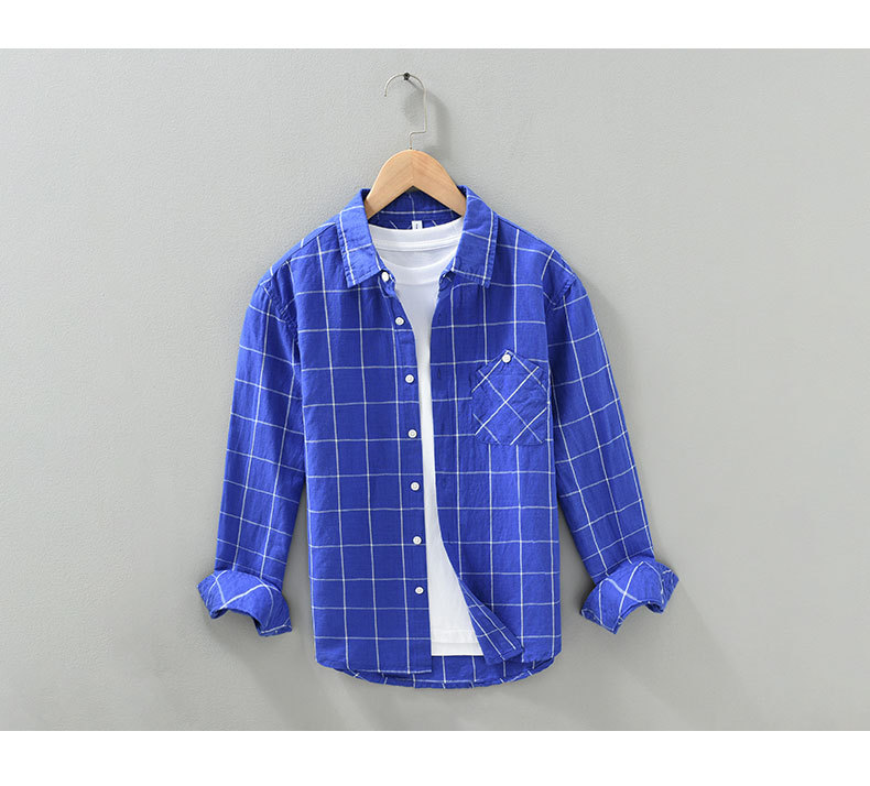 Japanese-style Fresh Checkered Cotton-Linen Shirt 3
