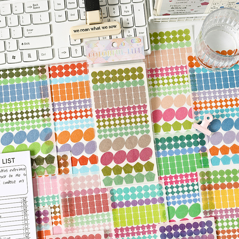 Logotipo colorido y pegatinas de papel diy diario diario de mano pegatinas gráficas geométricas pegatinas de sello de color Morandi pegatinas