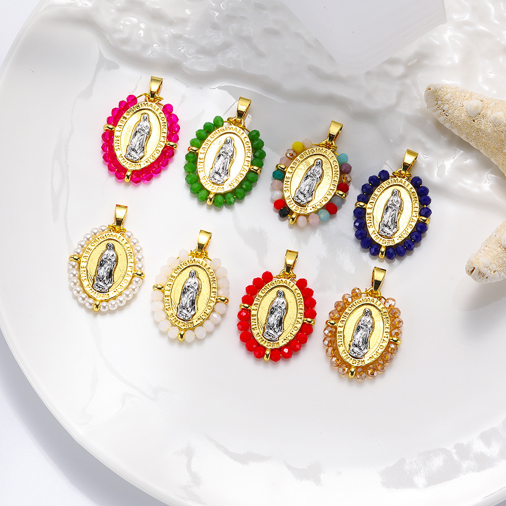 Moda europea y americana hecha a mano cristal oval de dos colores colgante colgante de bronce temperamento colgante de retrato