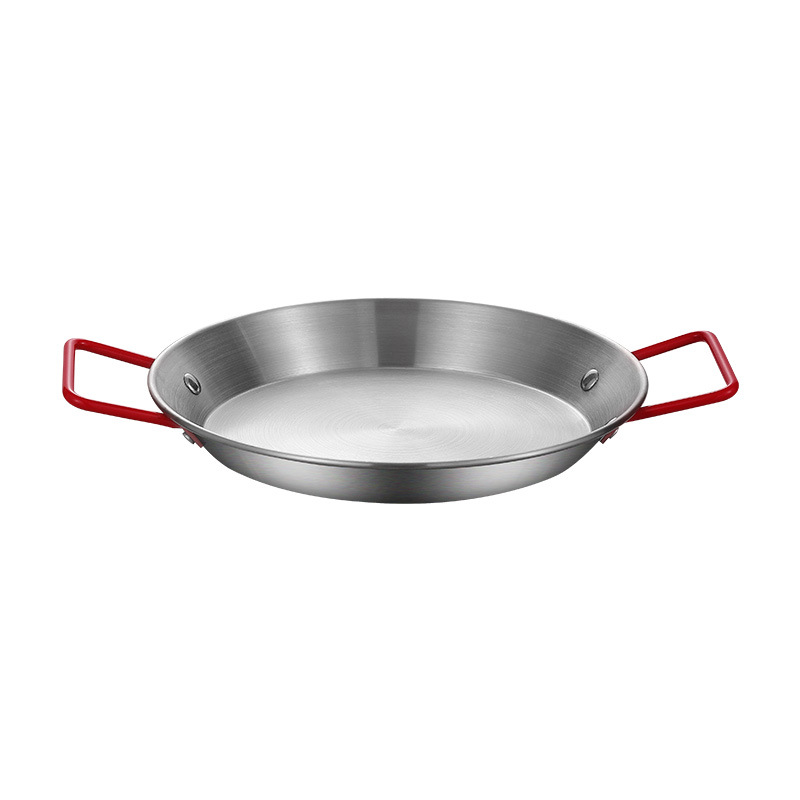 Olla para mariscos española de acero inoxidable, sartén comercial para pollo frito estilo coreano, olla seca de fondo plano con doble asa, plato para ensalada y aperitivos