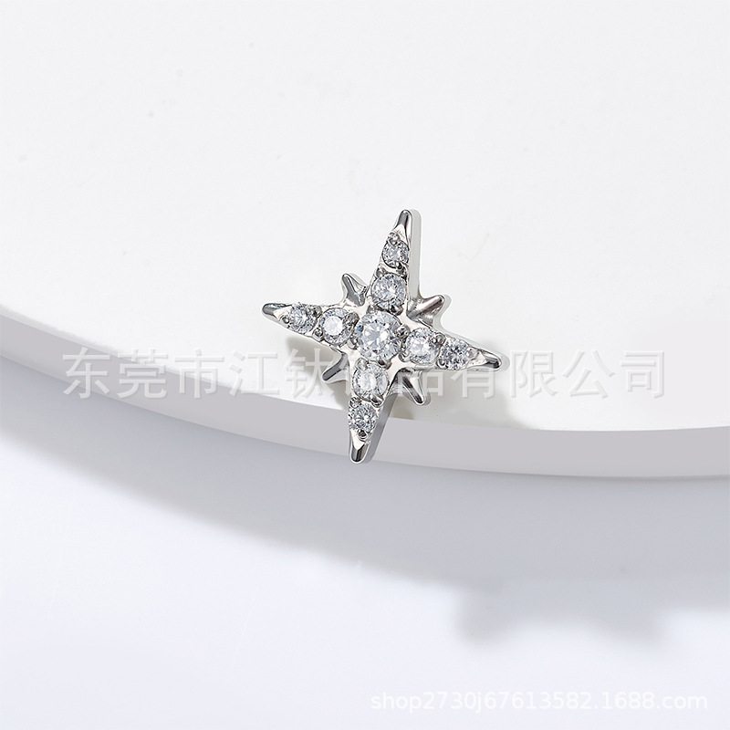 G23 Titanium Star Earring ASTM F136 Gem Stud Ear Piercing Jewelry detail image 9