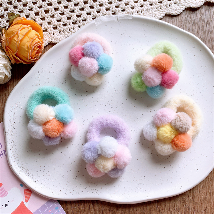 New Fall/Winter Kids' Plush Flower Hair Ties, Sweet Girls' Non-Damaging Elastic Hairbands for Ponytails