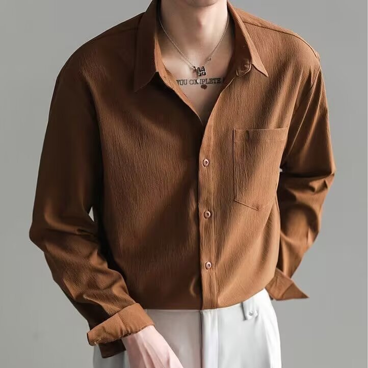 셔츠 덜 의류 단색 긴 소매 셔츠 일본 스타일 홍콩 스타일 Ins 느슨한 셔츠 소년 여름 유행 올 매치 재킷