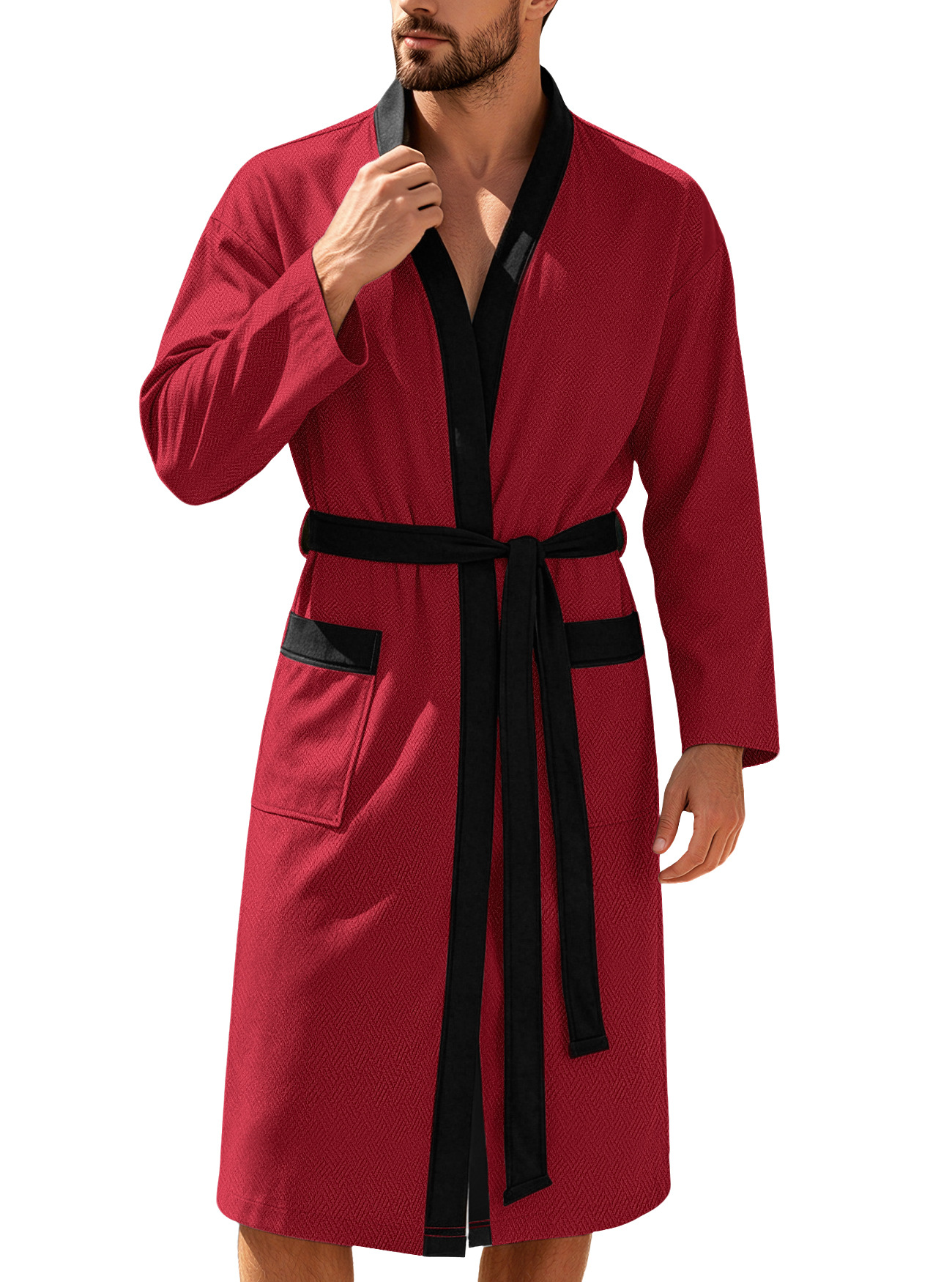Amazon transfronterizo hombre twill lazo doble bolsillo ropa de baño casual hotel correa Europa y América ropa de dormir larga ropa para el hogar