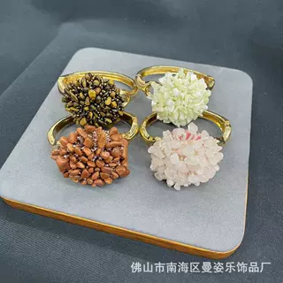 新款天然石小原石纯手工编织花活口手镯 跨境欧洲流行天然石首饰