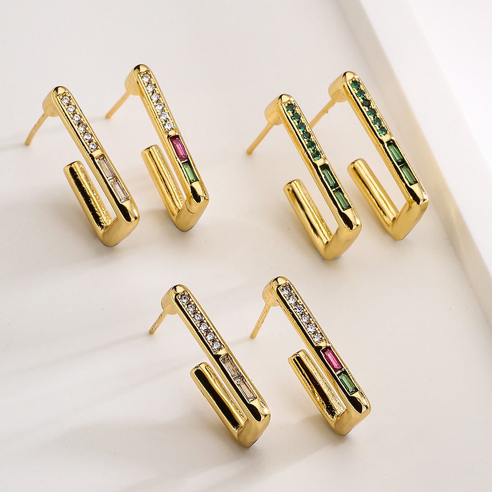 Fashion Geometric Copper Inlay Zircon Ear Studs 1 Pair