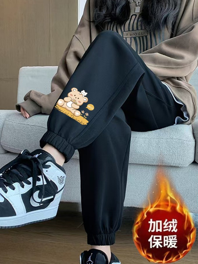 Sanhua Bear 레깅스 블랙 팬츠 플러스 벨벳