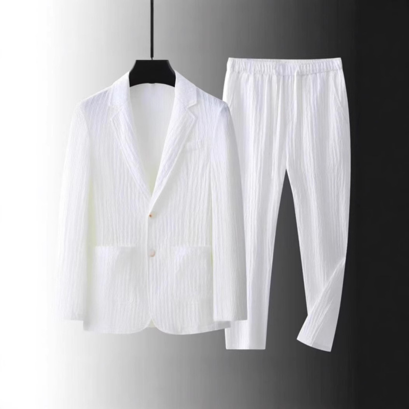 Cross-Border Amazon Popular Men's Casual Suit Suit Solid Color Texture Classic Fashion Cotton and Linen Men's Suit Jacket
