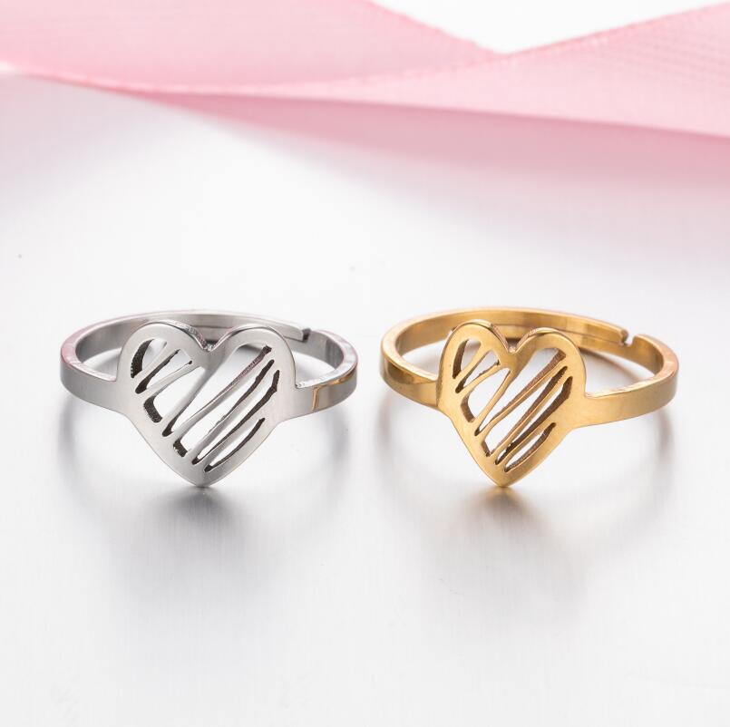 12g Weight PVD Coated Gold Plating Process 18K Gold, Real Gold Plated Plating Material PVD Coated 18K Gold Real Gold Plated Heart Shape 201 Stainless Steel Fashion Waterproof Non Tarnish Open Ring