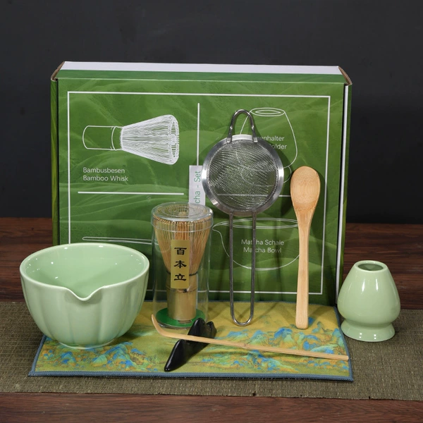 Green matcha, tea cup, set, spoon