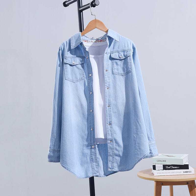 Denim Shirt for Women 2026 Spring and Autumn New Style Mid-Length Korean Version Loose Casual Plus Size Long-Sleeved Student Top Jacket