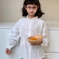 Изысканный дизайн хлопчатобумажные кружевные рубашки для девочек весной 2025 года детская одежда с длинными рукавами