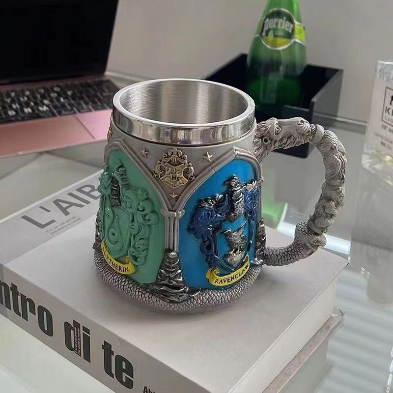 Colección creativa original de Harry Potter tazas de cerveza de la escuela de magia taza de pie alto recuerdos de acero inoxidable