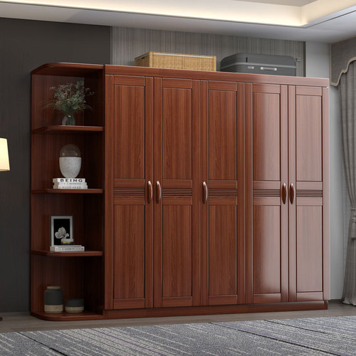 中式实木衣柜卧室家用四五六门胡桃木衣橱对开门木质轻奢整体衣柜