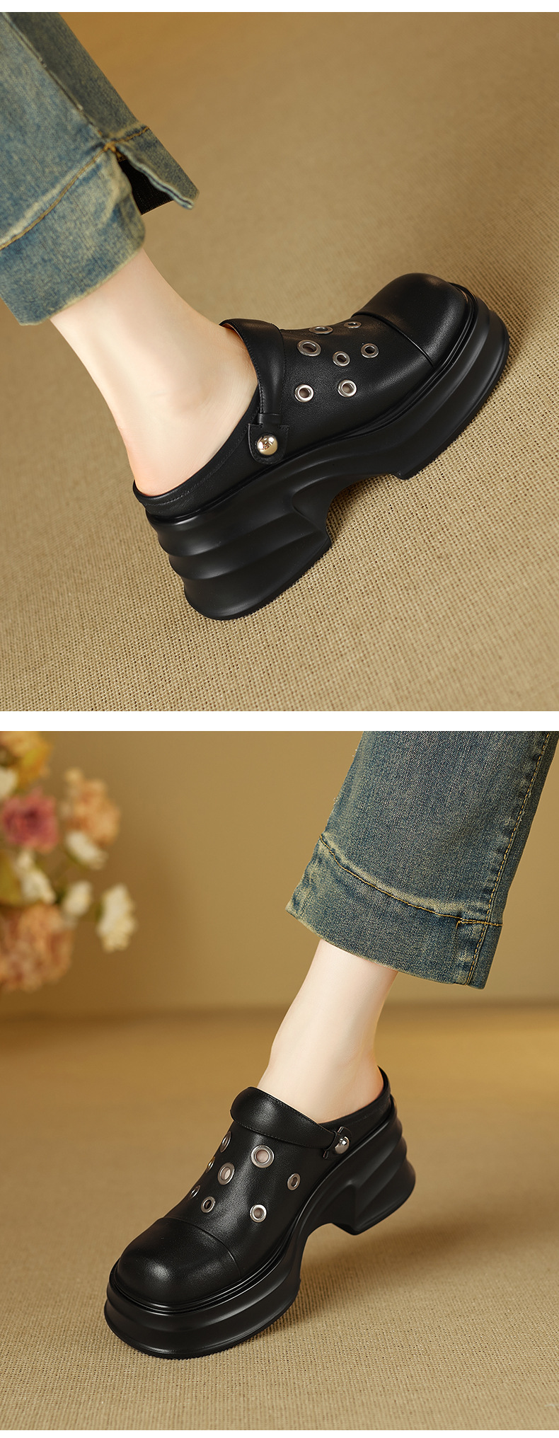 Dép sandal nữ mũi nhọn quai chữ V đế dày gót cao 9 cm — màu trắng ngà chi tiết 5