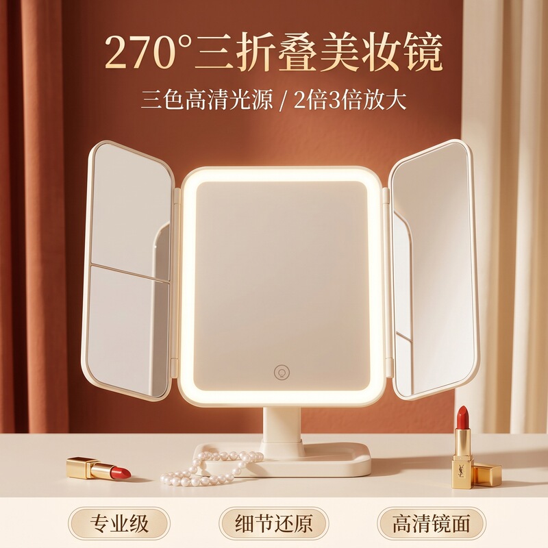 New Led Makeup Mirror Desktop with Lights, Foldable, Magnifying, Popular in Dorms, Desktop Beauty Mirror for Bedroom Dressing Table for Women New Led Makeup Mirror Desktop with Lights, Foldable, Magnifying, Popular in Dorms, Desktop Beauty Mirror for Bedroom Dressing Table for Women