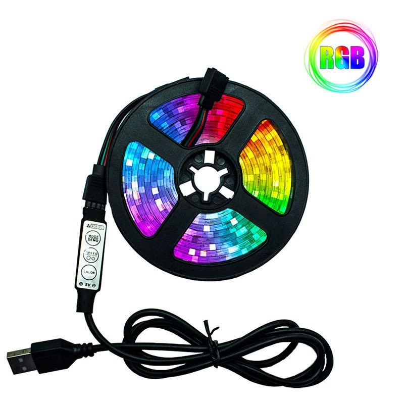 Светодиодная RGB лента 5В, 2835 и 5050, USB гибкая — 1–10 м, 30/60 свет/м, 3-кн/24-кн/BT контроллеры