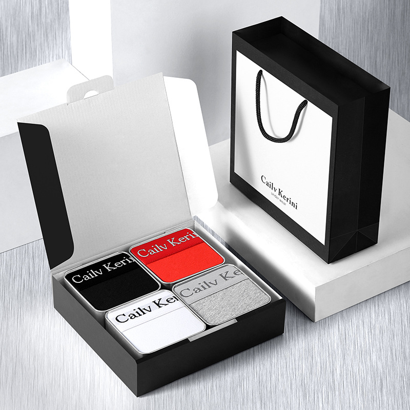 4 square boxes [black + red + white + light gray]