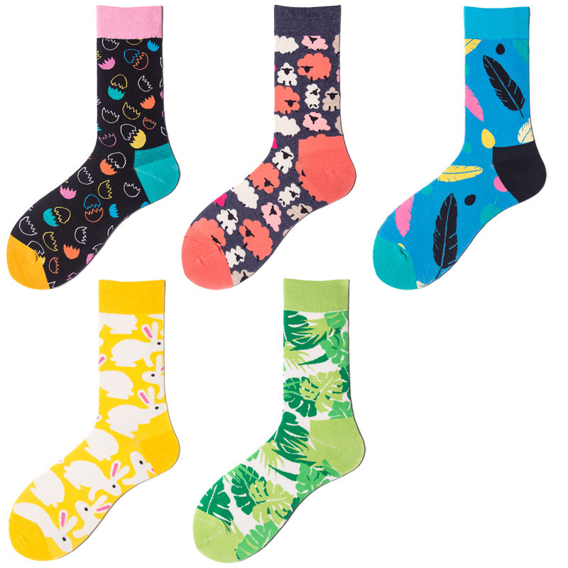 Cross-Border Large Flamingo Colorful Men's and Women's Mid-High Cotton Socks Trendy Socks Easter Egg Series Sports Socks