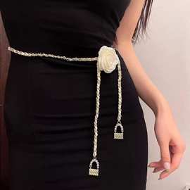 山茶花腰链配饰女花朵链条腰带装饰配连衣裙子高级感牛仔裤链子细