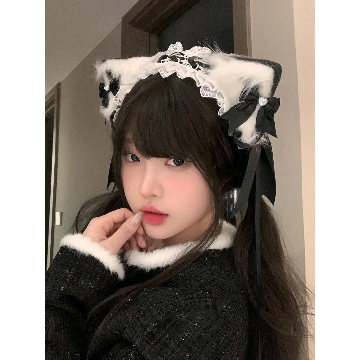 Dos dimensiones Lolita correa de cabello chica gato oreja clip de cabello cómic cosplay Lolita criada correa de cabello