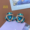 Factory live broadcast supply Mid -mysterious Blue color Byzantine style silver -needle earrings love stitching geometric earrings