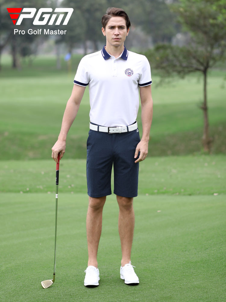 Quần short golf nam PGM vải polyester co giãn thoáng khí — Quần short nam màu trơn KUZ078 màu xanh da trời, Quần short nam màu trơn KUZ078 màu trắng, Quần short nam màu trơn KUZ078 màu xanh hồ, Quần short màu trơn nam KUZ078 màu xám