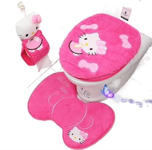 New Cartoon Toilet Mat Set Korean Velvet Toilet Four-piece Set Toilet Mat Dropshipping