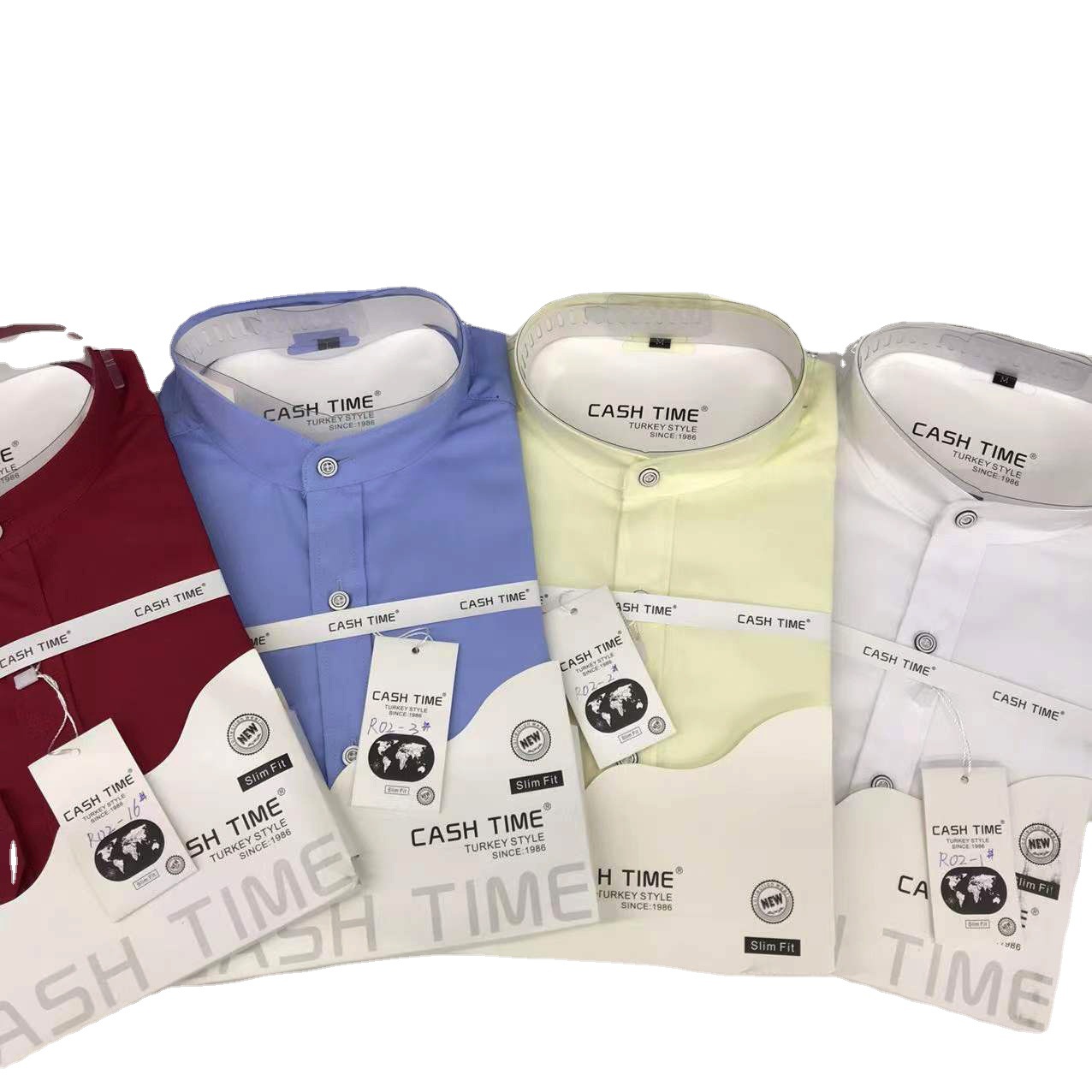 Men's Slim Fit Long Sleeve Casual Shirt Stand Up Collar Red Plaid Cotton Fashion Elegant Youth_viptrois.com