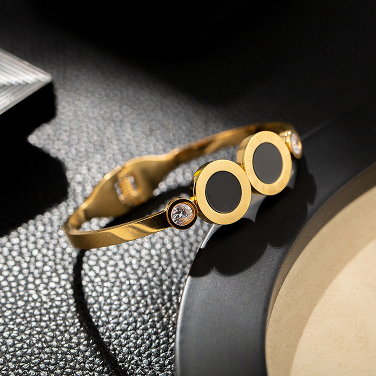 Sweet Geometric Titanium Steel Plating Rhinestones Bangle 1 Piece